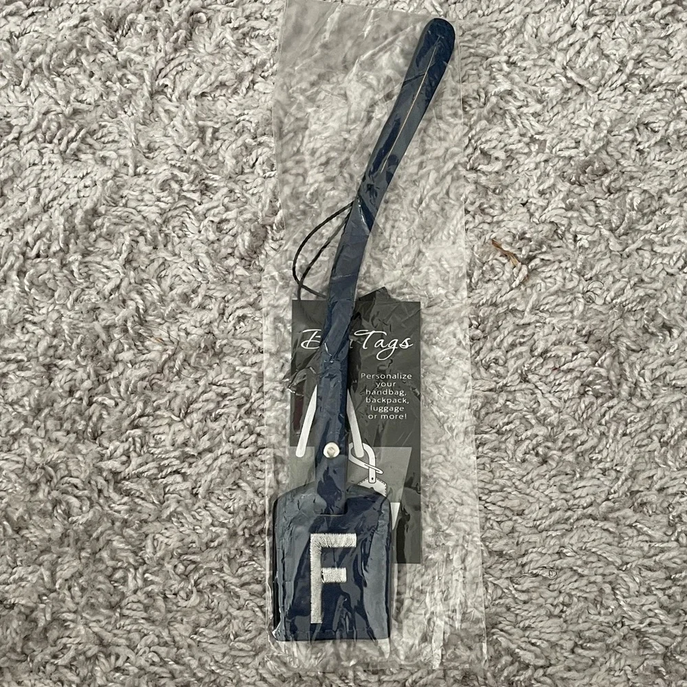 NWT “K•Carroll” Bag Tag Monogram Letter “F” Navy Blue Bag Tag with Silver Letter